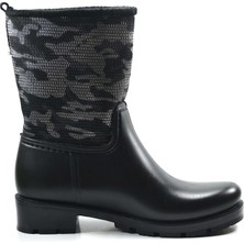 Orkide Siyah-Gri Plastik Casual Kadın Uzun Yağmur Çizme