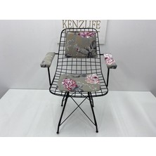 Knsz kafes tel sandalyesi 1 li mazlum syhyaprak gri kumaş kolçaklı sırt minderli ofis cafe bahçe mutfak