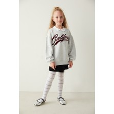 Penti Beyaz Kız Çocuk Çizgili Simli Külotlu Çorap