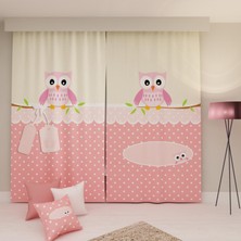 Tedz Collection Paredora Pembe Baykuş Çift Kanat Fon Perde