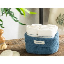 English Home Quadro Pamuklu 4'lü Havlu Setı 30 x 40 cm Kobalt Mavi-Ekru