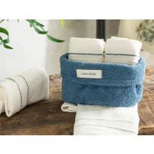 English Home Quadro Pamuklu 4'lü Havlu Setı 30 x 40 cm Kobalt Mavi-Ekru