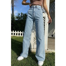 Ramrod Mavi Kar Yıkamalı Yüksek Belli  Salaş  Bol Paça  Kot Pantolon