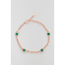 So CHIC Renkli Taşlı 18 Ayar Rose Altın Kaplama Gümüş 19 Cm Bileklik
