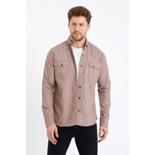 Cool Tarz Erkek Vizon Çift Cepli Çıt Çıt Düğmeli Slim Fit Kot GÖMLEK-TCKTGMLKR08S