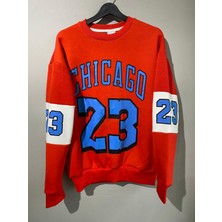 Retro Club  Unisex Oversize Chicago 23 Baskılı Polarlı Sweatshirt