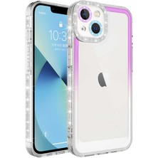 Fibaks Apple iPhone 14 Plus Kılıf Simli Renkli Parlak Kamera Lens Korumalı Tranparan Kapak