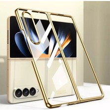 Dexmon Galaxy Z Fold 4 Kılıf Şeffaf Cam ve Metal Görünümlü Ultra Ince Katlanabilen Fit Tasarım