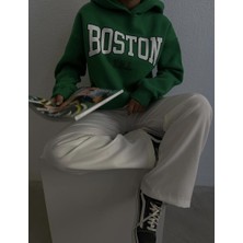 Pubblica Kadın Boston Baskılı Kapüşonlu  Şardonlu Yeşil Swaetshirt