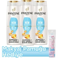 Pantene Nem Terapisi Şampuan 3'ü 1 Arada 400 ml x3 + Makyaj Pamuğu