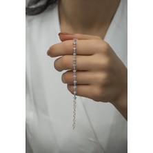 Nereze 925 Ayar Gümüş Rose Sıralı 3 mm Aquamarin Taşlı Bileklik