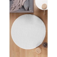 Sarar Birkilim Peluş Post Beyaz Renk Halı Yuvarlak-Pufy-Yuv 100 x 100 cm