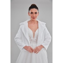 Newin Style Uzun Beyaz Çift Yaka Gelin Etol Kürk Bolero