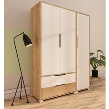 Vertex Mobilya Flora 3 Kapaklı 2 Çekmeceli Gardırop Safir Meşe - Beyaz Elbise Dolabı