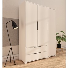Vertex Mobilya Flora 3 Kapaklı 2 Çekmeceli Gardırop Beyaz Elbise Dolabı