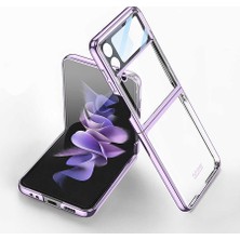 MTK Moveteck Samsung Galaxy Z Flip 4 Uyumlu Kılıf Kamera Korumalı Açılır Kapanır Kıpta Parlak Kenarlı Ful Body Tam Kaplar Lüx Case