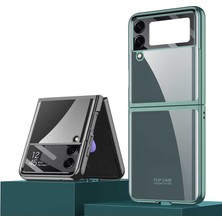 MTK Moveteck Samsung Galaxy Z Flip 4 Uyumlu Kılıf Kamera Korumalı Açılır Kapanır Kıpta Parlak Kenarlı Ful Body Tam Kaplar Lüx Case