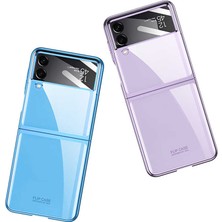 MTK Moveteck Samsung Galaxy Z Flip 4 Uyumlu Kılıf Kamera Korumalı Açılır Kapanır Kıpta Parlak Kenarlı Ful Body Tam Kaplar Lüx Case