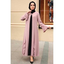 Neva Style - Fırfır Detaylı Pudra Tesettür Abaya 1535PD