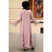 Neva Style - Fırfır Detaylı Pudra Tesettür Abaya 1535PD