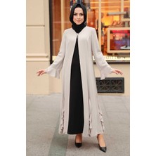 Neva Style - Fırfır Detaylı Bej Tesettür Abaya 1535BEJ