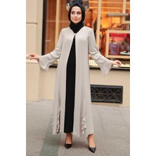 Neva Style - Fırfır Detaylı Bej Tesettür Abaya 1535BEJ