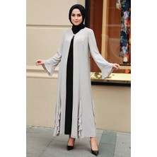 Neva Style - Fırfır Detaylı Bej Tesettür Abaya 1535BEJ