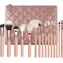 Hzl Makyaj Fırça Seti Çantalı 15LI Set Pembe
