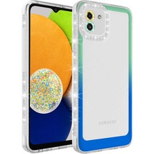 MTK Moveteck Samsung Galaxy A03 Kılıf Kamera Lens Korumalı Parlak Simli ve Renkli Arkası Şeffaf Kapak