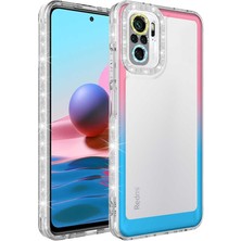 MTK Moveteck Xiaomi Redmi Note 10S Kılıf Kamera Lens Korumalı Parlak Simli ve Renkli Arkası Şeffaf Kapak