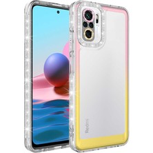 MTK Moveteck Xiaomi Redmi Note 10S Kılıf Kamera Lens Korumalı Parlak Simli ve Renkli Arkası Şeffaf Kapak