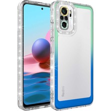 MTK Moveteck Xiaomi Redmi Note 10S Kılıf Kamera Lens Korumalı Parlak Simli ve Renkli Arkası Şeffaf Kapak