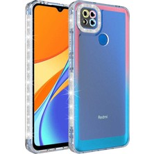 MTK Moveteck Xiaomi Redmi 9c Kılıf Kamera Lens Korumalı Parlak Simli ve Renkli Arkası Şeffaf Silikon Kapak