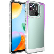 MTK Moveteck Xiaomi Poco C40  Kılıf Kamera Lens Korumalı Parlak Simli ve Renkli Arkası Şeffaf Silikon Kapak