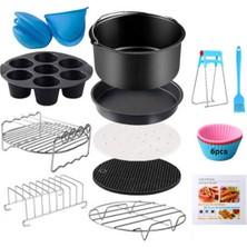 Lyle 13 Parça 8 Inç (20cm) Yui / Xiaomi / Philips / Kumtel Uyumlu Air Fryer Aksesuarları Set - Siyah (Yurt Dışından)