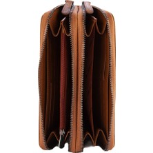 Karalı Deri Deri Unisex Portföy Cüzdanı  Taba BC401-03