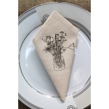 Emtory Home  6 Adet Çiçekli Vazo Desenli Doğal Keten Servis Sunum Peçetesi
