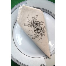 Emtory Home  6 Adet Sarmaşık Desenli Doğal Keten Servis Sunum Peçetesi