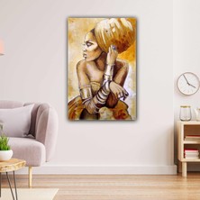 SML Tablo Afrikalı Kadın Yağlı Boya Efektli Etnik Geleneksel Kıyafet Takı Yüzük Eşarp Kanvas Tablo