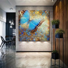 SML Tablo Mavi Kelebek Doğa Hayvan Abstract Dekor Kanvas Tablo