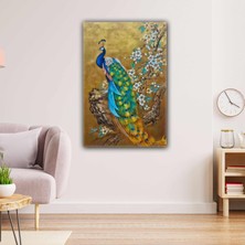 SML Tablo Yağlı Boya Efektli Tavus Kuşu Dal Doğa Kanvas Tablo