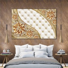 SML Tablo Pırlanta İşlemeli Altın Çiçek İnci Dekorasyon Modern Gold Kanvas Tablo