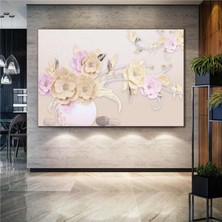 SML Tablo Metal Dallı Yağlı Boya Efektli Çiçek Modern Dekoratif Kanvas Tablo