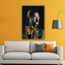 SML Tablo Turuncu Kelebekli Afrikalı Siyahi Zenci Kadın Turuncu Makyajlı Kanvas Tablo