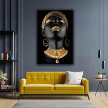 SML Tablo Gerdanlıklı Gözü Kapalı Altın Küpeli Afrikalı Kadın Gold Takı Kanvas Tablo