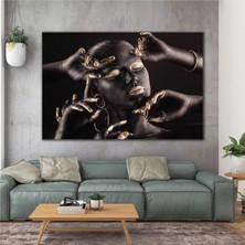 SML Tablo Gözü Kapalı Altın Makyajlı Siyahi Afrikalı Kadın El İşaretleri Kanvas Tablo