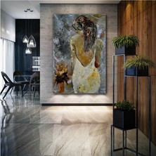 SML Tablo Sırtı Dönük Beyaz Elbiseli Kadın Yağlı Boya Efektli Kanvas Tablo