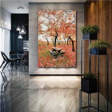 SML Tablo Sonbaharda Dökülen Yapraklar Park Doğa Manzara Kanvas Tablo