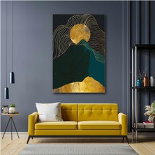 SML Tablo Turkuaz Gold Dağ Manzara Doğa Soyut Sanat Altın Çizgili 2 Kanvas Tablo