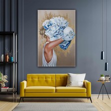 SML Tablo Yağlı Boya Efektli Çiçek Kafalı Kadın Doğa Kanvas Tablo